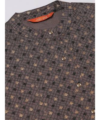 Indo Era Grey Foil Printed A-Line Kurtas 4