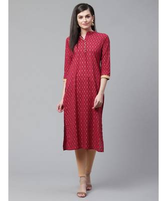 Indo Era Maroon Foil Printed Straight Kurtas 1