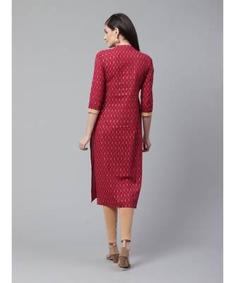 Indo Era Maroon Foil Printed Straight Kurtas 2