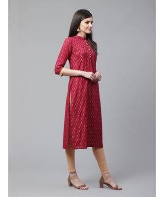 Indo Era Maroon Foil Printed Straight Kurtas 3