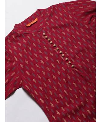 Indo Era Maroon Foil Printed Straight Kurtas 4