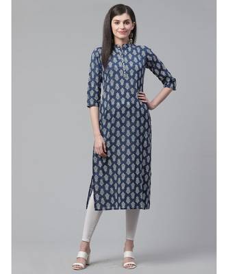 Indo Era Blue Printed Straight Kurtas 1