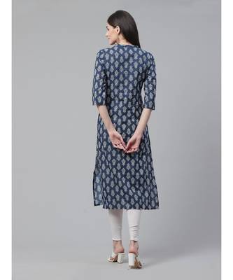 Indo Era Blue Printed Straight Kurtas 2