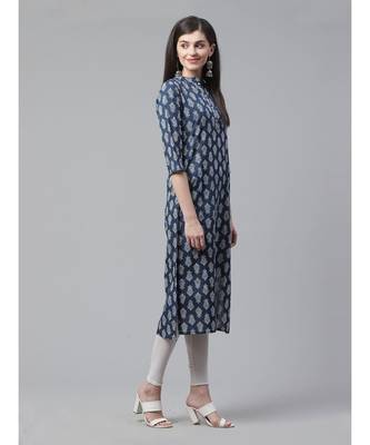 Indo Era Blue Printed Straight Kurtas 3