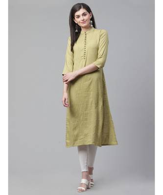 Indo Era Olive Striped Straight Kurtas 1