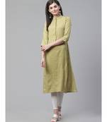 Indo Era Olive Striped Straight Kurtas