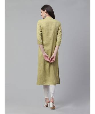 Indo Era Olive Striped Straight Kurtas 2