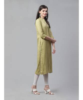Indo Era Olive Striped Straight Kurtas 3