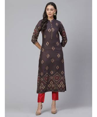 Indo Era Grey Foil Printed Straight Kurtas 1