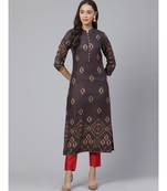 Indo Era Grey Foil Printed Straight Kurtas