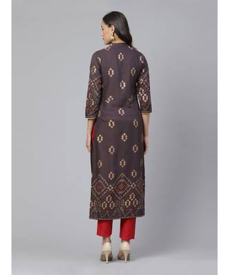 Indo Era Grey Foil Printed Straight Kurtas 2