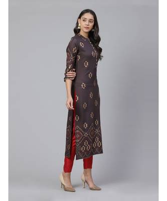 Indo Era Grey Foil Printed Straight Kurtas 3