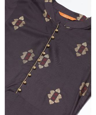 Indo Era Grey Foil Printed Straight Kurtas 4