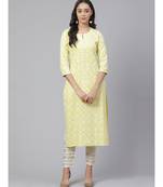 Indo Era Yellow Printed Straight Kurtas