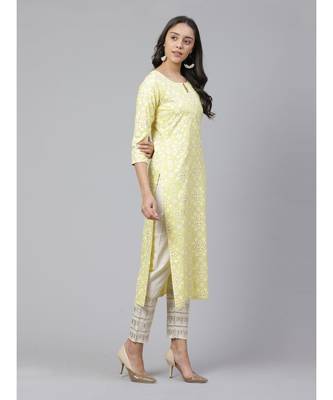 Indo Era Yellow Printed Straight Kurtas 3