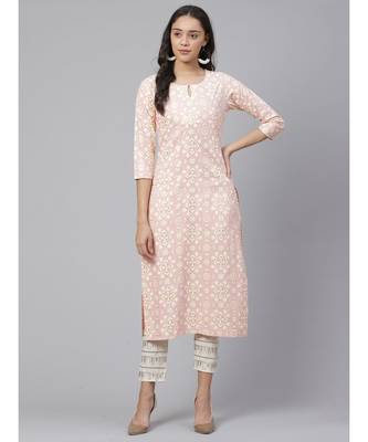 Indo Era Pink Printed Straight Kurtas 1