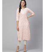 Indo Era Pink Printed Straight Kurtas