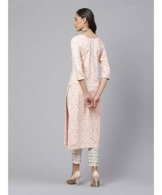 Indo Era Pink Printed Straight Kurtas 2