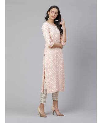 Indo Era Pink Printed Straight Kurtas 3