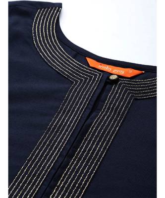 Indo Era Navy Blue Solid Straight Kurtas 3