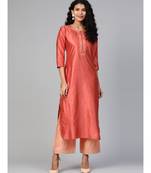 Indo Era Rust Solid Straight Kurtas