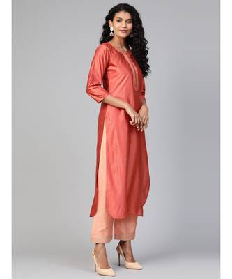 Indo Era Rust Solid Straight Kurtas 2