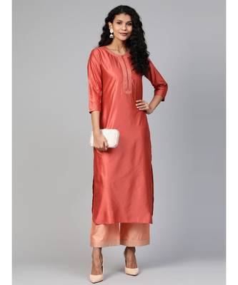 Indo Era Rust Solid Straight Kurtas 4