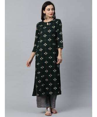 Indo Era Green Printed Straight Kurtas 1
