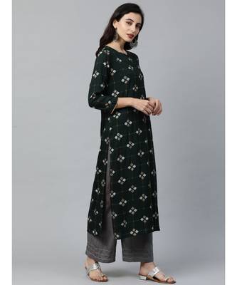 Indo Era Green Printed Straight Kurtas 2