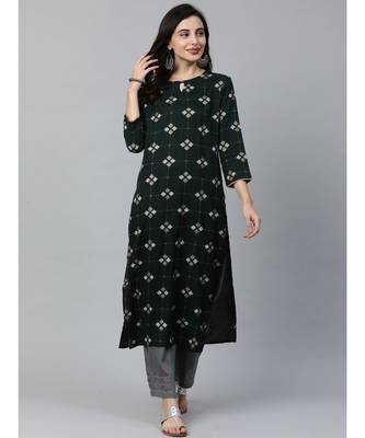 Indo Era Green Printed Straight Kurtas 6