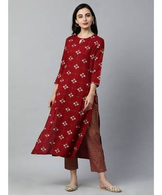 Indo Era Maroon Printed Straight Kurtas 1