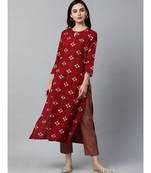 Indo Era Maroon Printed Straight Kurtas