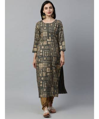 Indo Era Green Geometric Foil Printed Straight Kurtas 1