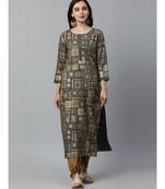 Indo Era Green Geometric Foil Printed Straight Kurtas