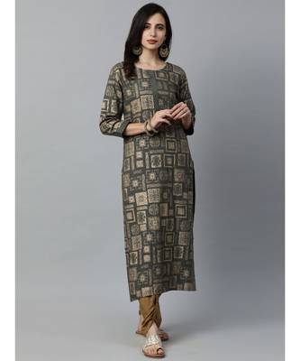Indo Era Green Geometric Foil Printed Straight Kurtas 3