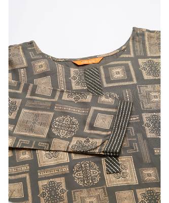 Indo Era Green Geometric Foil Printed Straight Kurtas 5