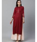Indo Era Maroon Foil Printed Straight Kurtas