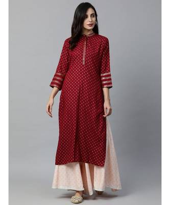 Indo Era Maroon Foil Printed Straight Kurtas 4