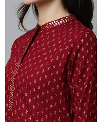 Indo Era Maroon Foil Printed Straight Kurtas 5