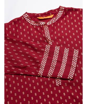 Indo Era Maroon Foil Printed Straight Kurtas 6