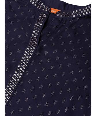 Indo Era Navy Blue Foil Printed Straight Kurtas 4
