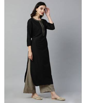 Indo Era Black Solid Straight Kurtas 2