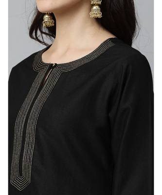 Indo Era Black Solid Straight Kurtas 5