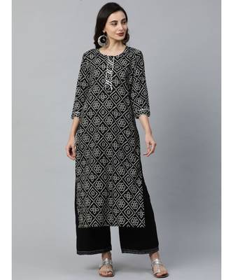 Indo Era Black Printed Straight Kurtas 1