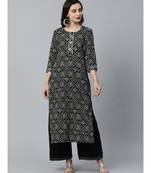 Indo Era Black Printed Straight Kurtas