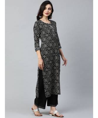 Indo Era Black Printed Straight Kurtas 2