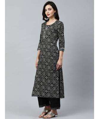 Indo Era Black Printed Straight Kurtas 3