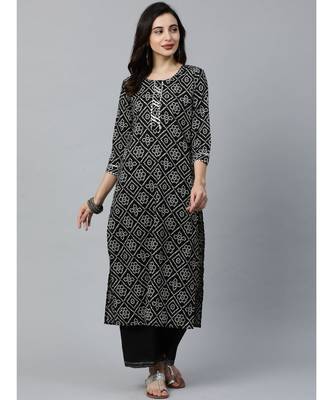 Indo Era Black Printed Straight Kurtas 4
