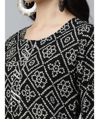 Indo Era Black Printed Straight Kurtas 5
