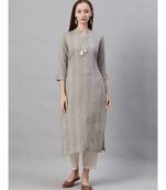 Indo Era Grey Striped Straight Kurtas
